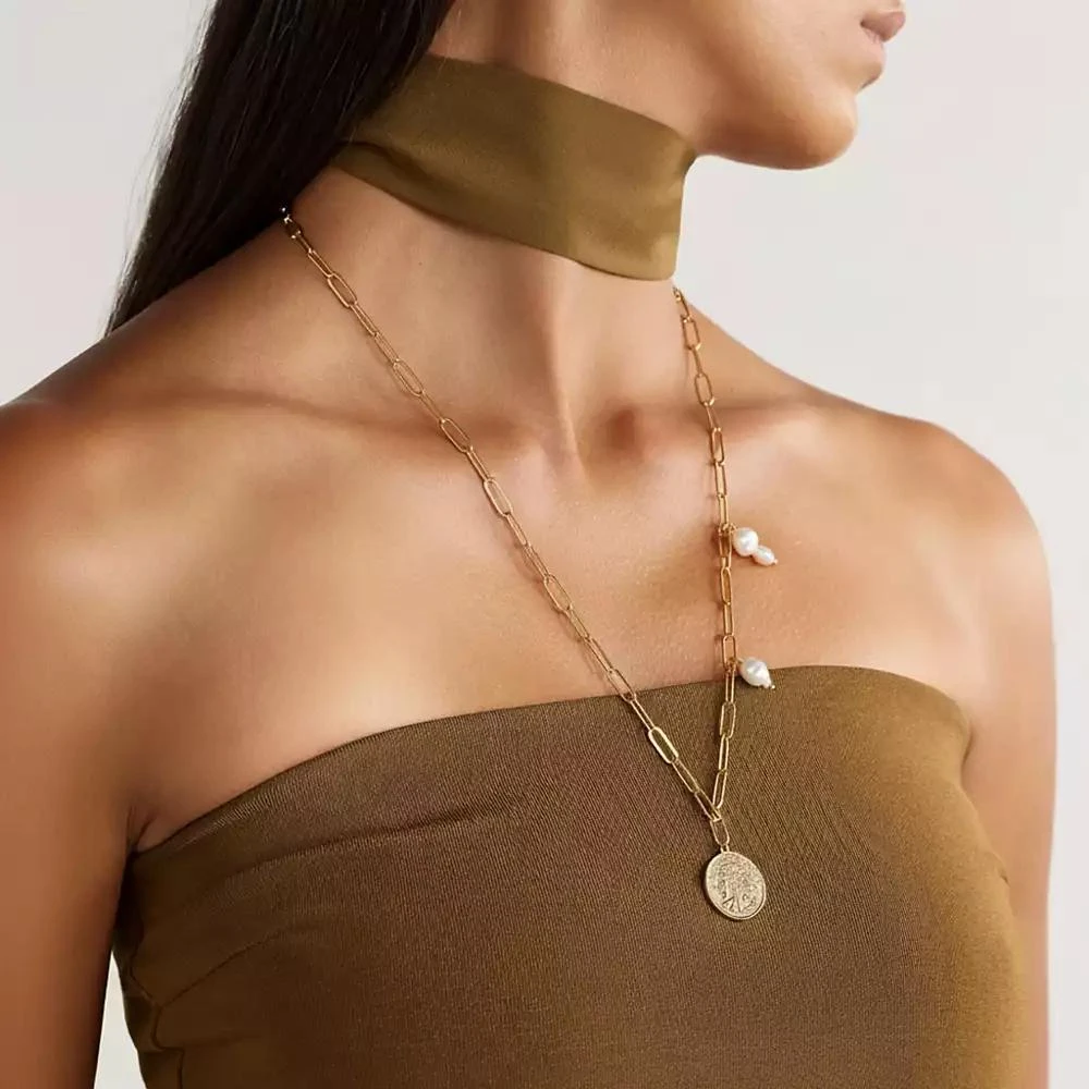 Joey Baby Stainless Steel Chain Necklace with Freshwater Pearls 
Coin Pendant 3