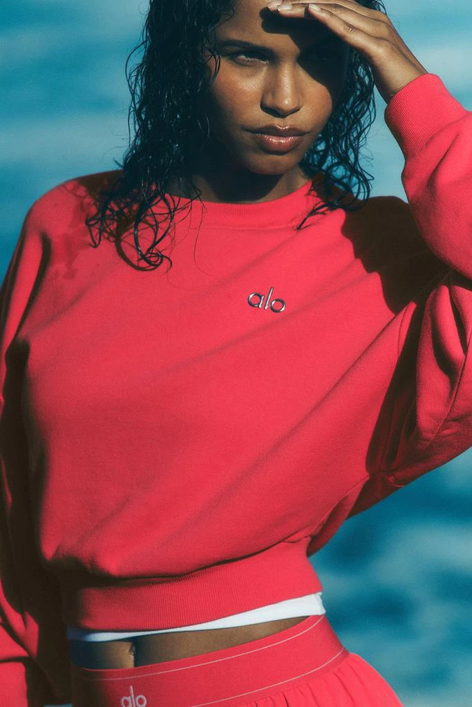 Alo Cropped Accolade Crewneck - Candy Red 1