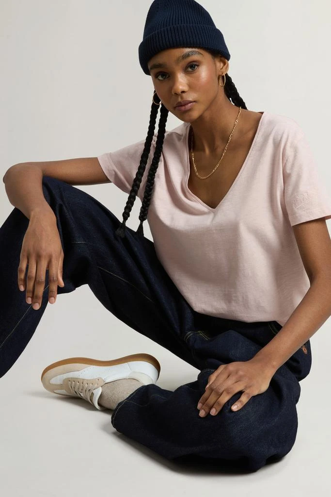 Woolrich Pure Cotton Slub T-Shirt with V-Neck - Women - Pink 4
