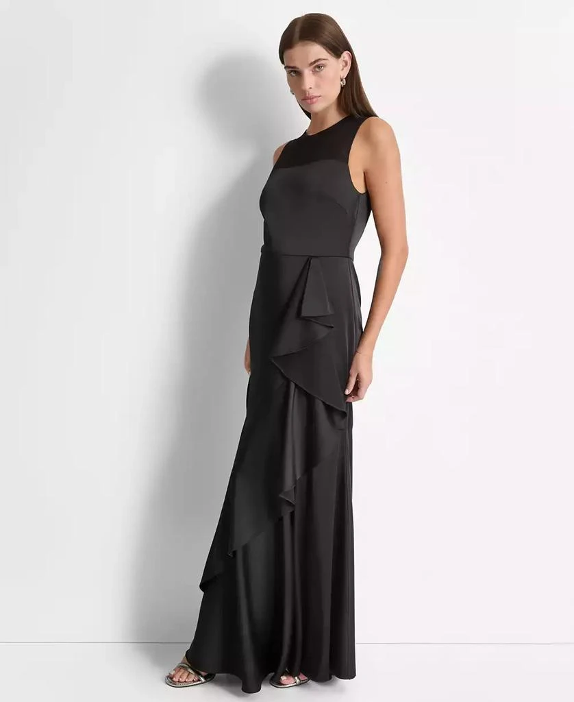 DKNY Women's Mesh-Yoke Cascading-Ruffle Evening Gown 3