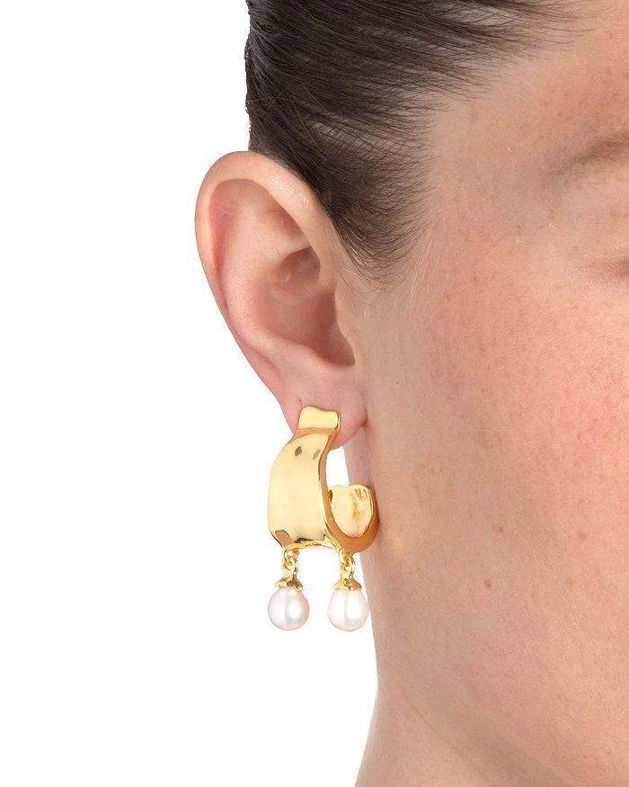 Alexis Bittar Perla 14K Gold Plate & Cultured Freshwater Pearl Double Charm Hoop Earrings, 1.75"L 2