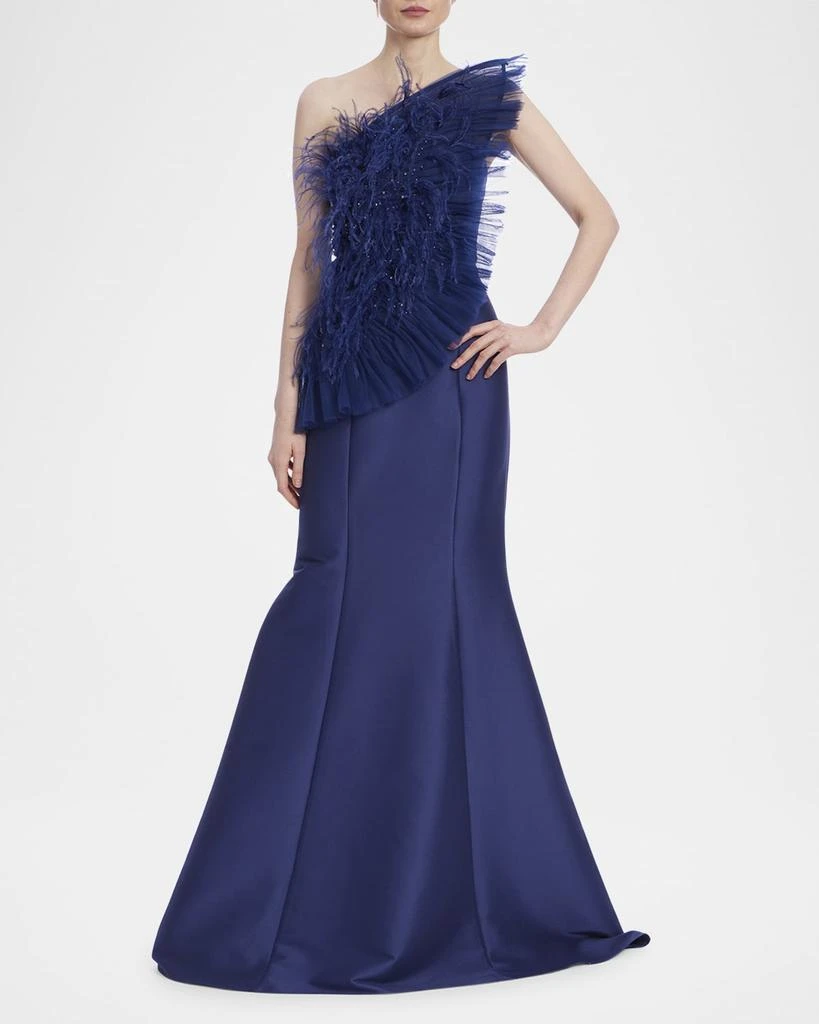 Badgley Mischka Strapless Feather Ruffle Trumpet Gown 2