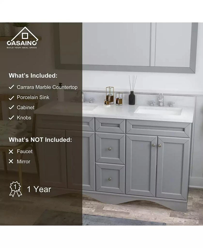 CASAINC 60-Inch Solid Wood Bathroom Vanity with Marble Top and Ceramic Basin 5