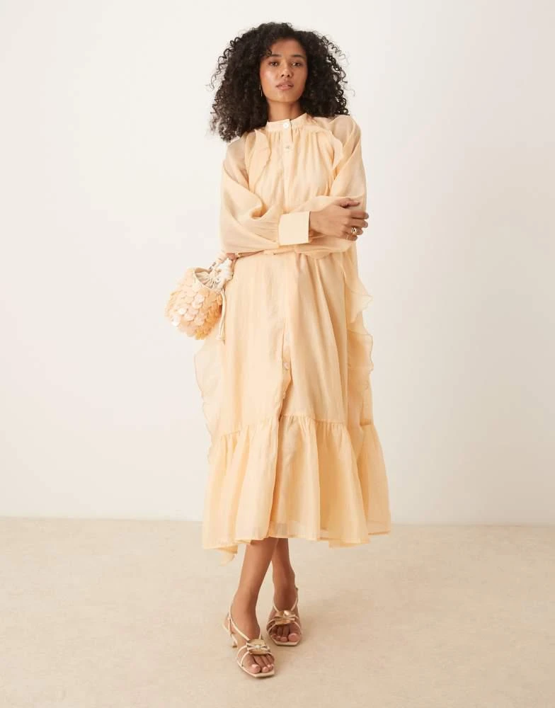 Ghospell Ghospell oversized frill midaxi dress in taupe 1