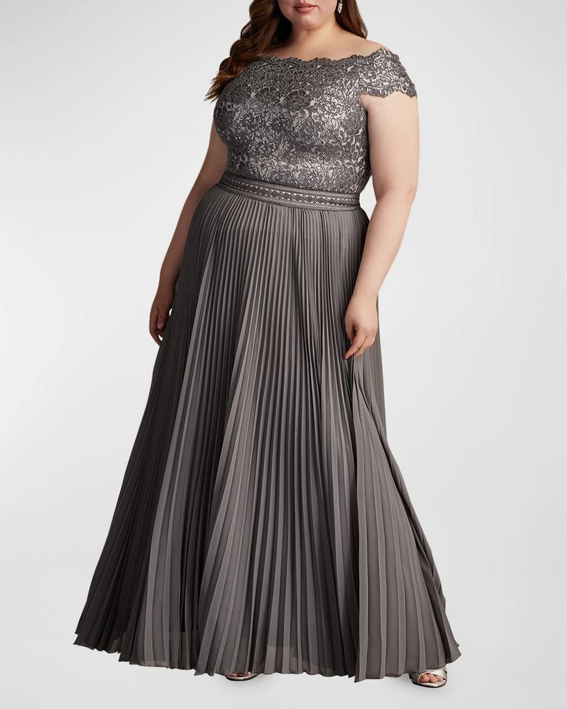 Tadashi Shoji Plus Size Off-Shoulder Pleated Sequin Lace Gown 2