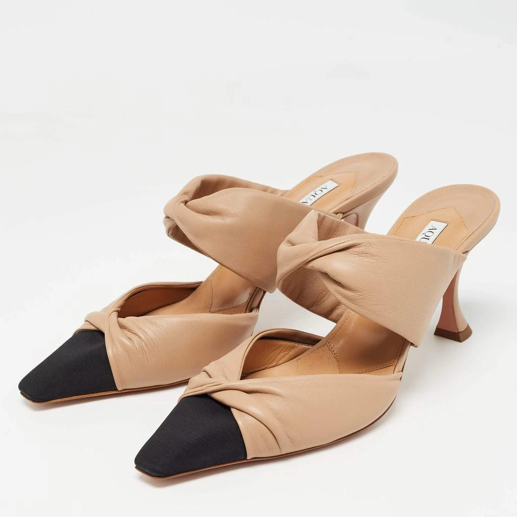 Aquazzura Aquazzura Beige/Black Leather and Grosgrain Twist Puffy Mules Size 41 2