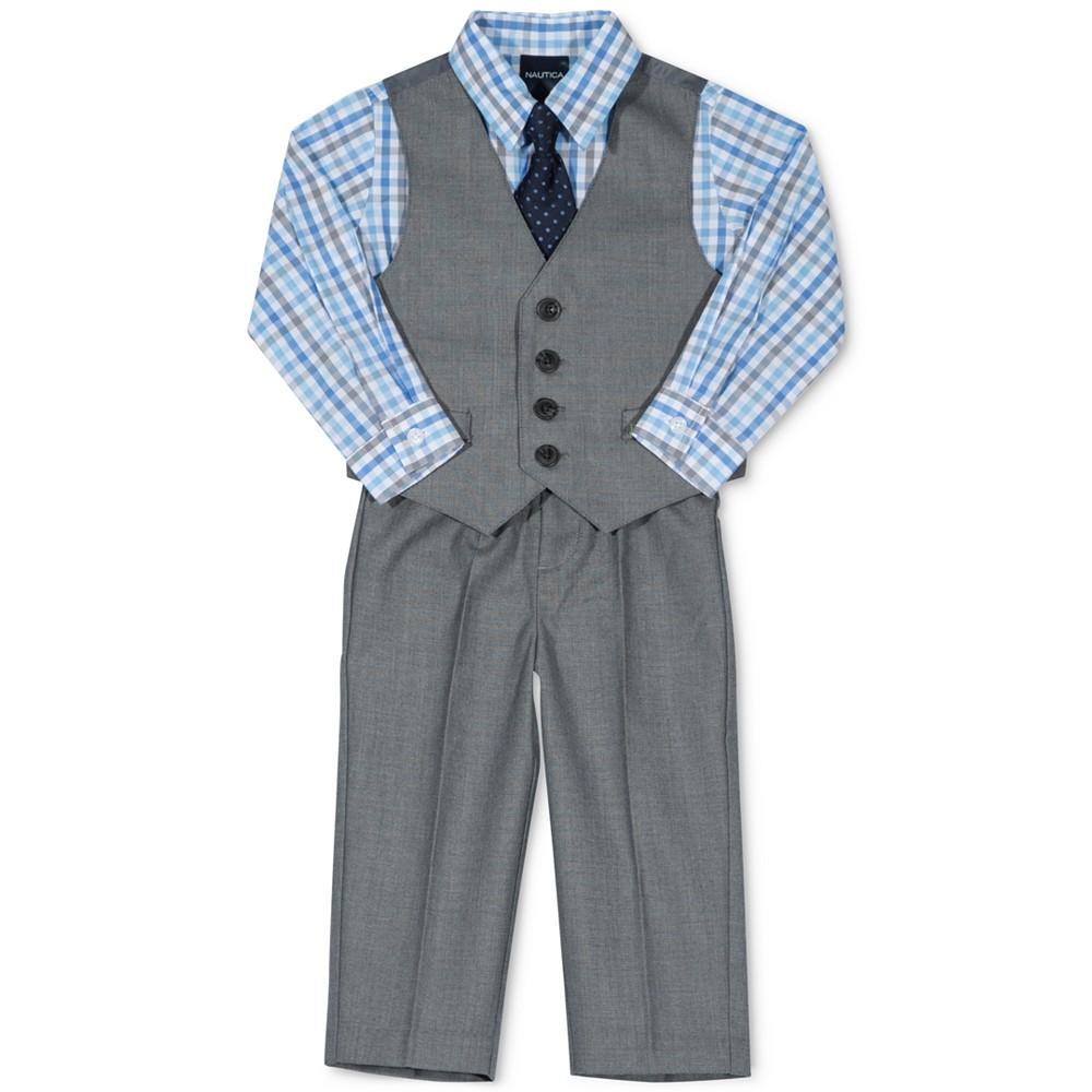 Nautica Baby Boys Sharkskin Suit Vest, Pants, Shirt and Tie, 4 Piece Set
