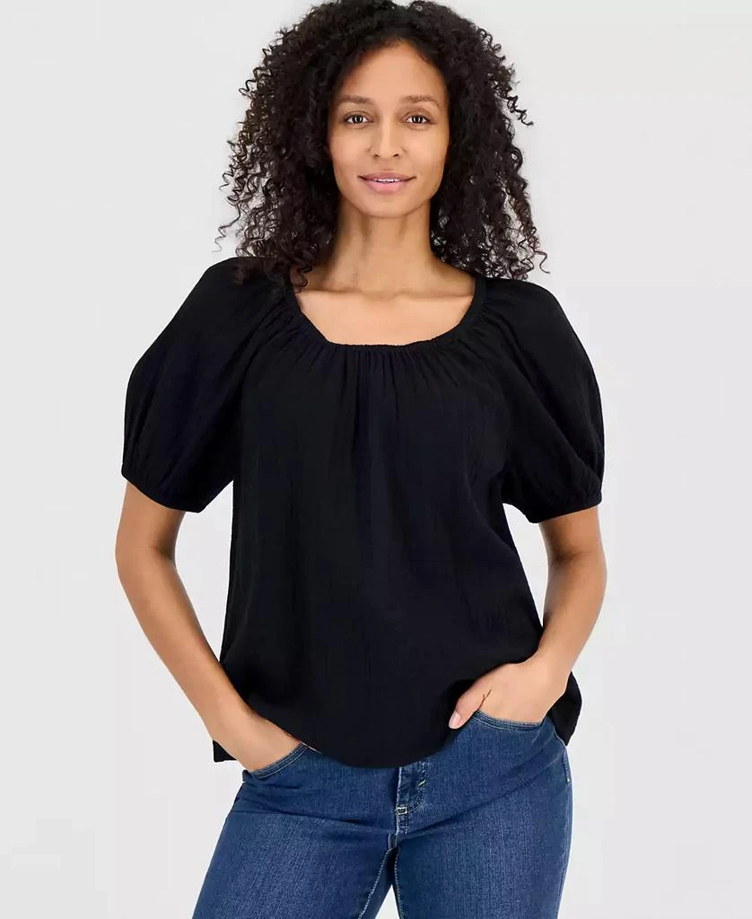 Style & Co Women's Cotton Gauze Puff-Sleeve Top, Macy's Exclusive