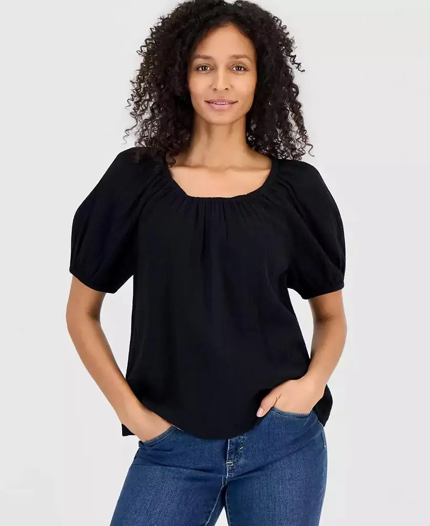 Style & Co Women's Cotton Gauze Puff-Sleeve Top, Macy's Exclusive