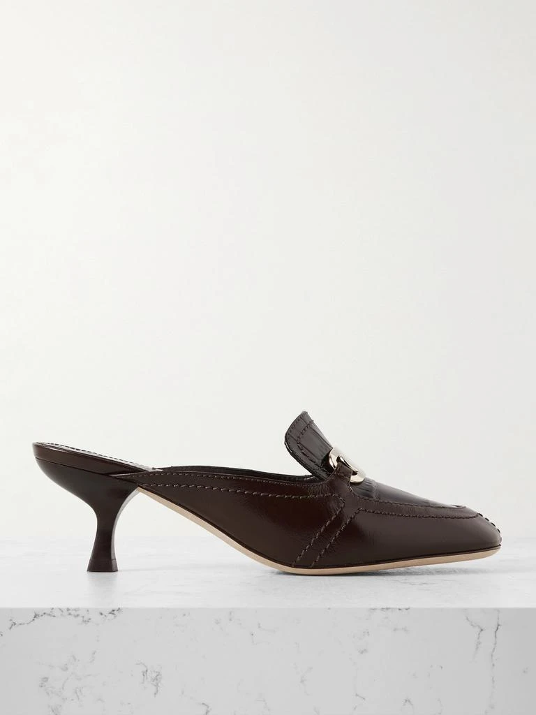 Salvatore Ferragamo Elodye 带缀饰光滑皮革仿鳄鱼纹皮革穆勒鞋  - US6 1
