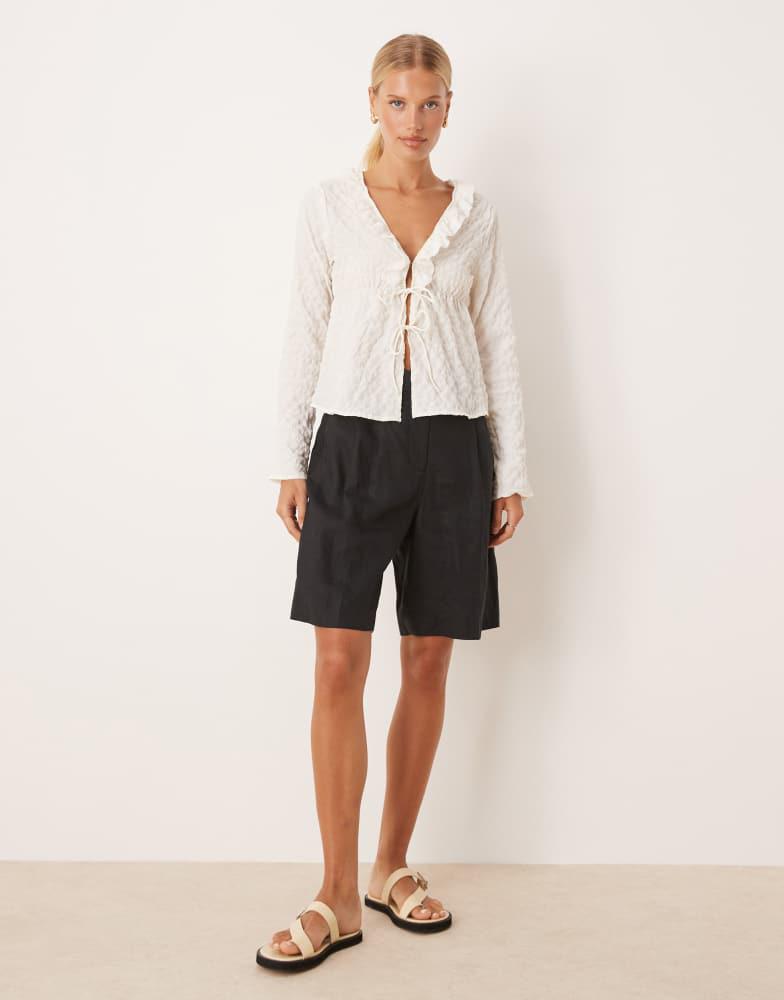 Brave Soul Brave Soul Seersucker frill collar tie front blouse in cream