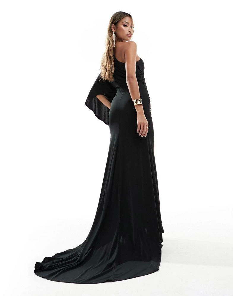ASOS ASOS DESIGN one shoulder premium draped maxi dress with train detail in black 3
