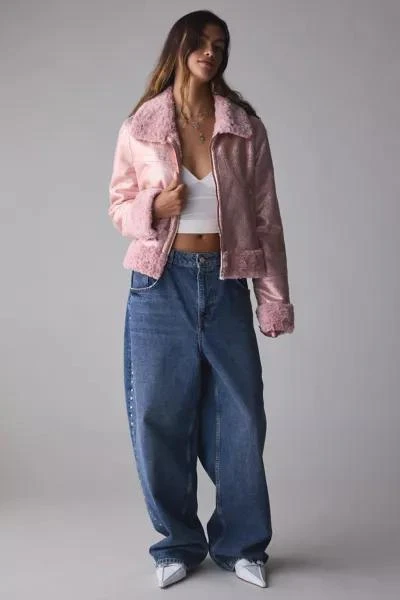 Unreal Fur Unreal Fur Métallique Faux Fur Trim Aviator Jacket 4