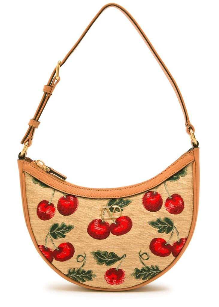 Valentino Hobo mini cherry-jacquard and leather shoulder bag 1