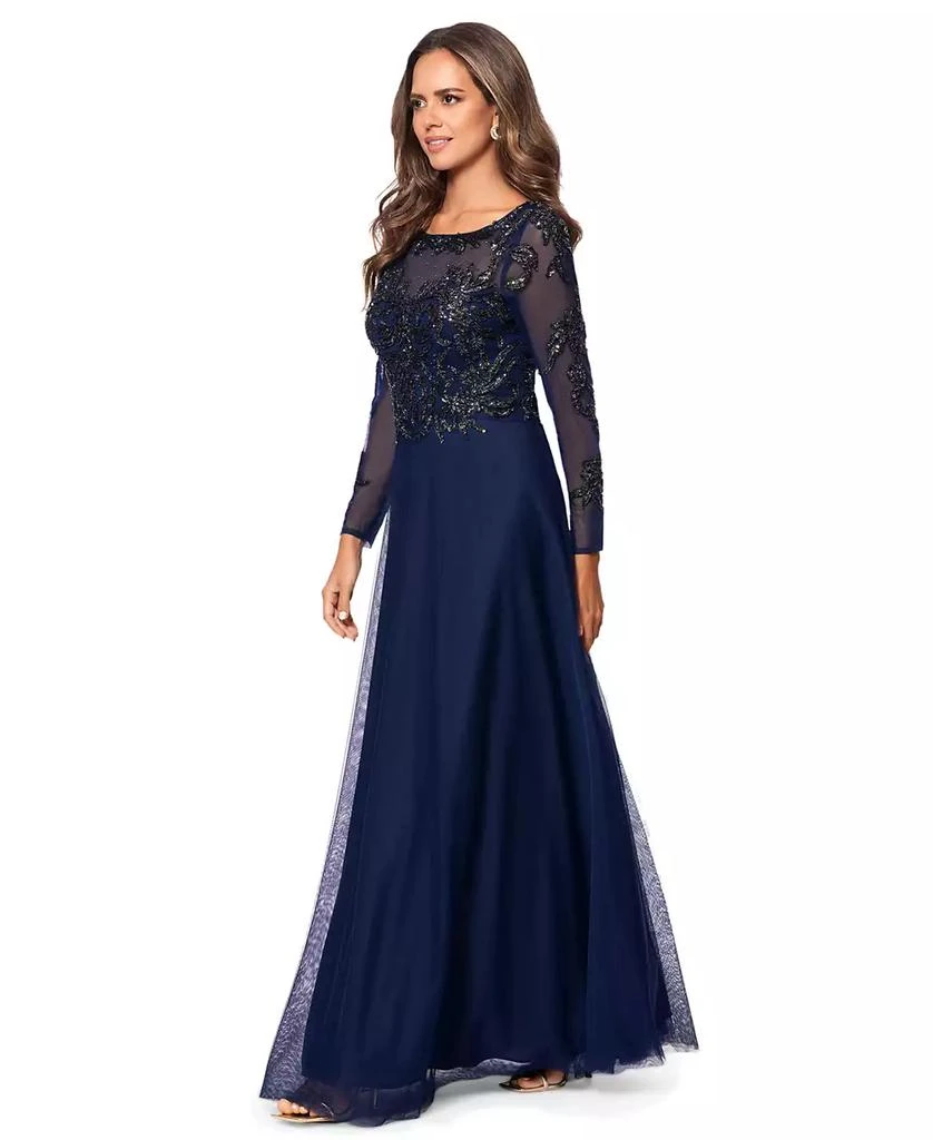xscape fit and flare dress Xscape Petite Cross-Neck Ruffle Gown - Orchid