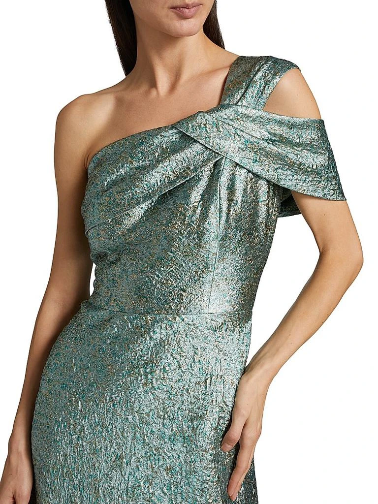 Teri Jon Metallic Jacquard One-Shoulder Gown 6