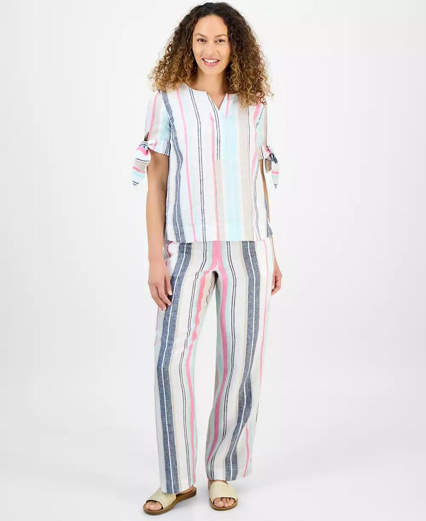 Charter Club Petite Striped Drawstring Linen Pants, Exclusively at Macy's