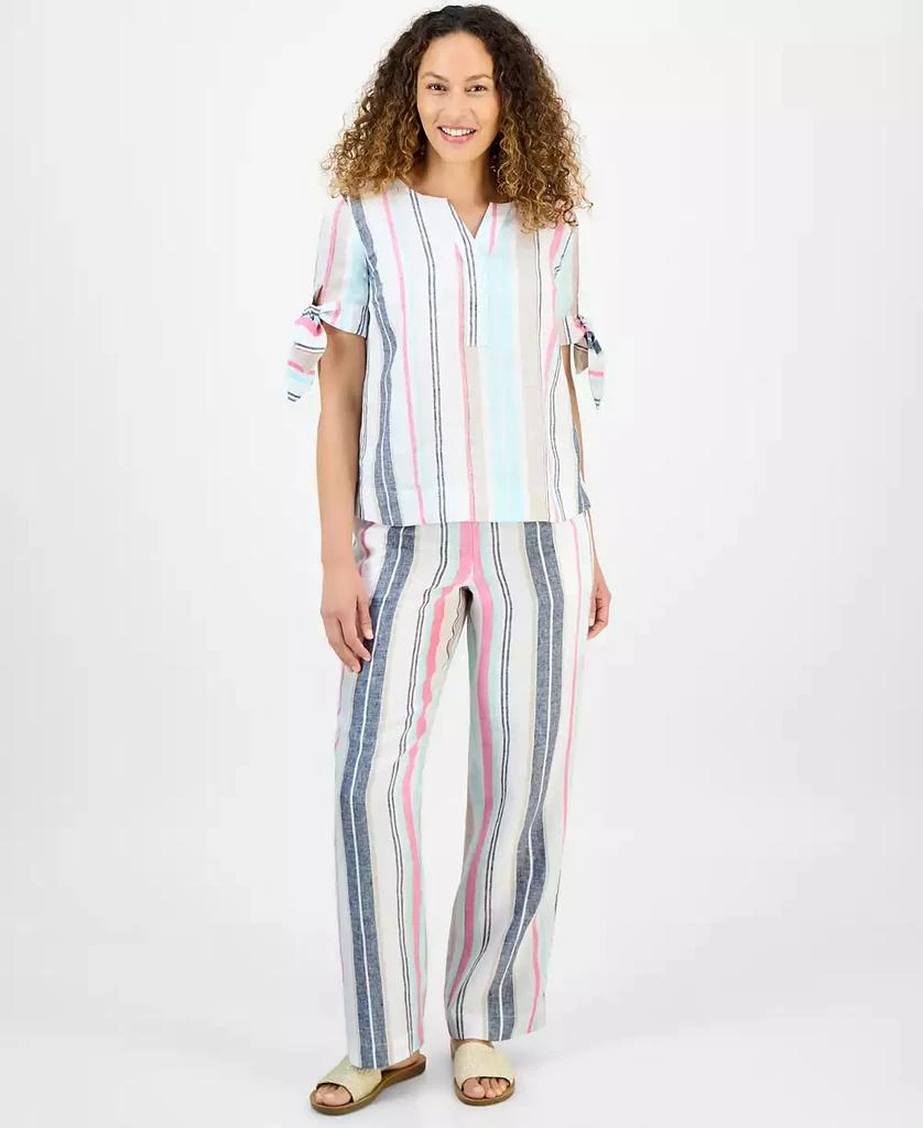 Charter Club Petite Striped Drawstring Linen Pants, Exclusively at Macy's 1