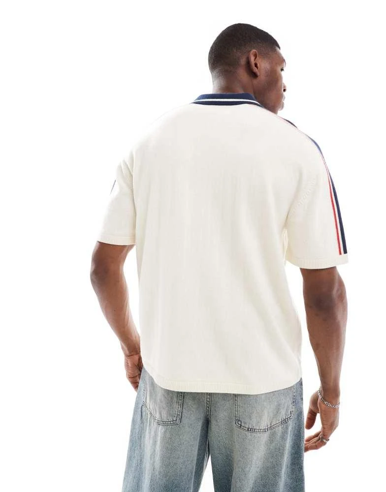 HOLLISTER Hollister knitted contrast collar preppy polo top in cream 4