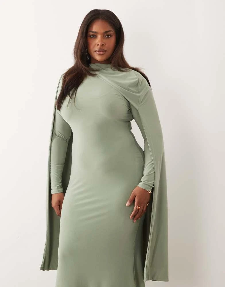 ASOS ASOS DESIGN Curve slinky long sleeve maxi dress with extreme cape shoulder detail in sage green - Dresses & Skirts - Free Shipping - BeyondStyle ASOS ASOS DESIGN Curve slinky long sleeve maxi dress with extreme cape shoulder detail in sage green - Dresses & Skirts - Free Shipping - BeyondStyle