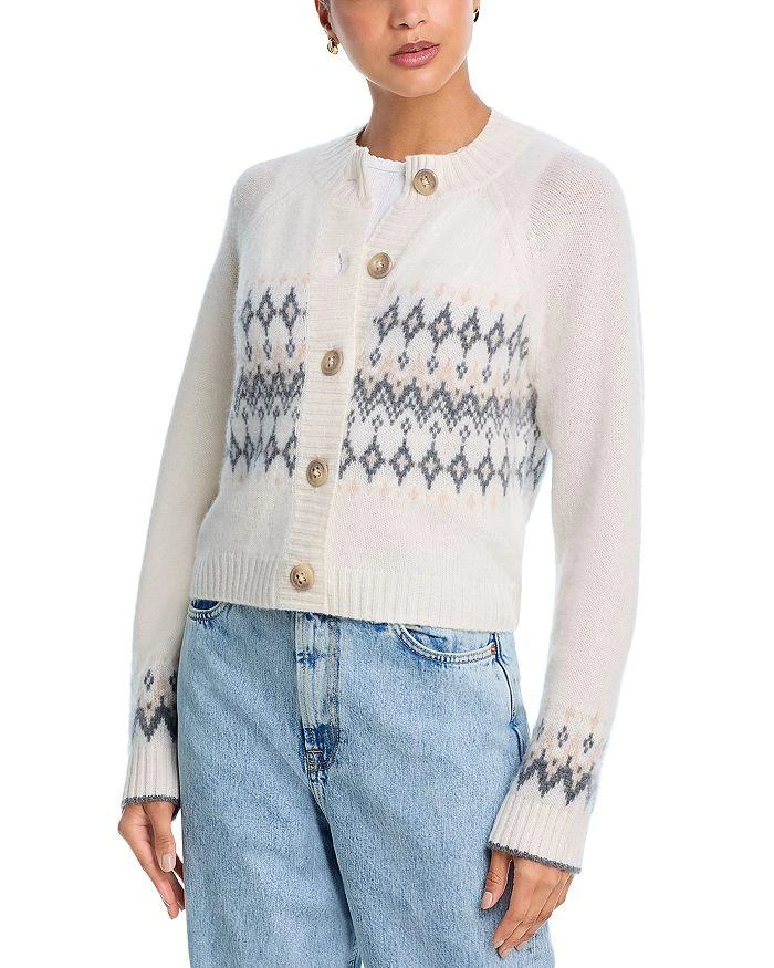 AQUA AQUA 100% Cashmere Fair isle Brush Crewneck Cardigan - Exclusive