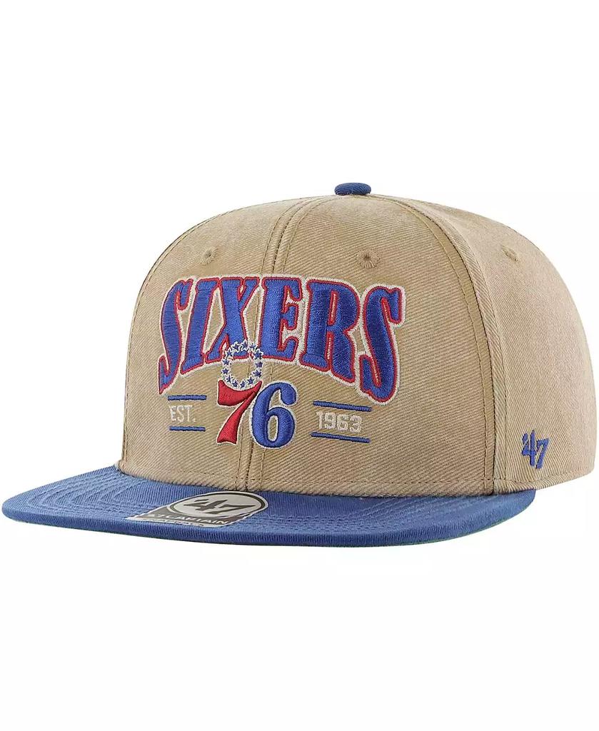 47 Brand Men's Khaki, Royal Distressed Philadelphia 76ers Chilmark Captain Snapback Hat
