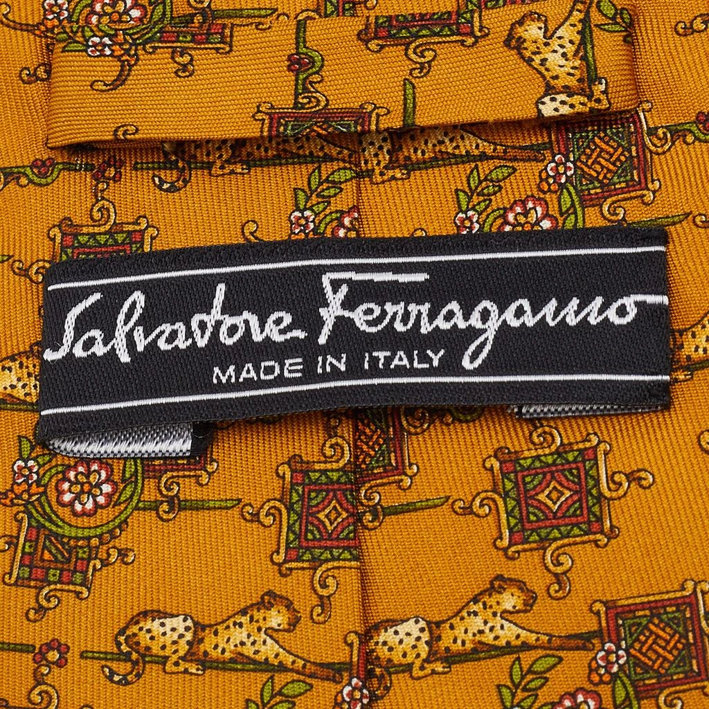Salvatore Ferragamo Salvatore Ferragamo Mustard Yellow Animal Print Silk Tie 3