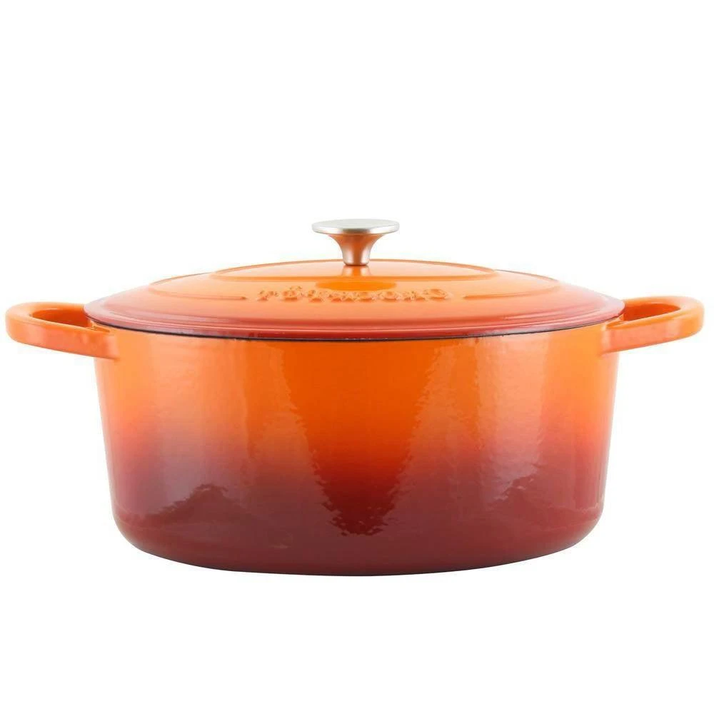 Hivvago Orange Red Sunbust 7-Quart Enameled Cast Iron Dutch Oven with Lid 2