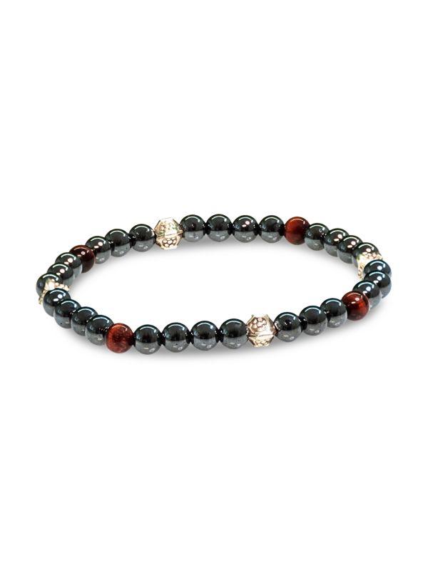 Jean Claude Sterling Silver, Hematite & Red Tiger Eye Bead Bracelet