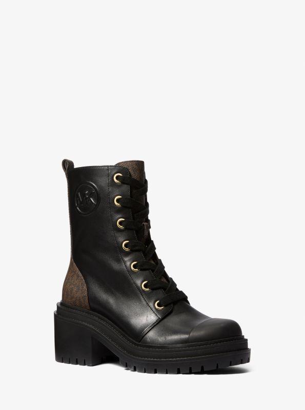 Michael Kors Hanley Leather and Signature Logo Trim Boot