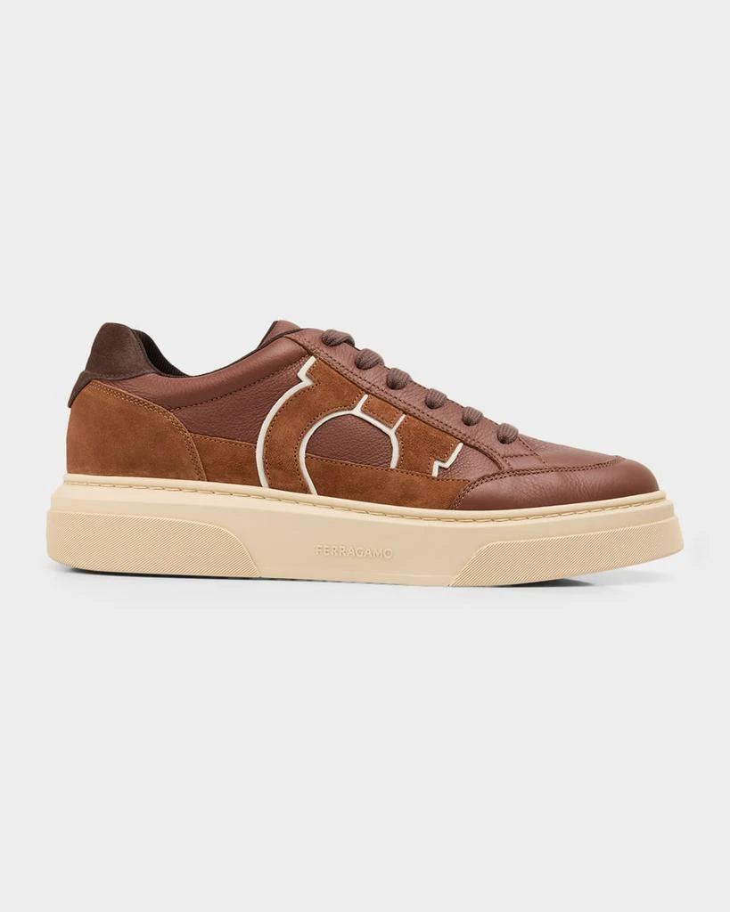 Salvatore Ferragamo Men
s Cassina Gancini Leather 
Suede Low-Top Sneakers 1