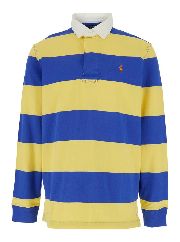 Ralph Lauren Yellow And Blue Polo Shirt With Striped Pattern In Cotton Man 1