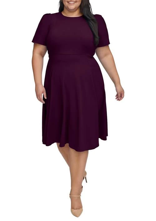 Calvin Klein Klein Plus Size Puff Sleeve Solid Fit And Flare Dress 1