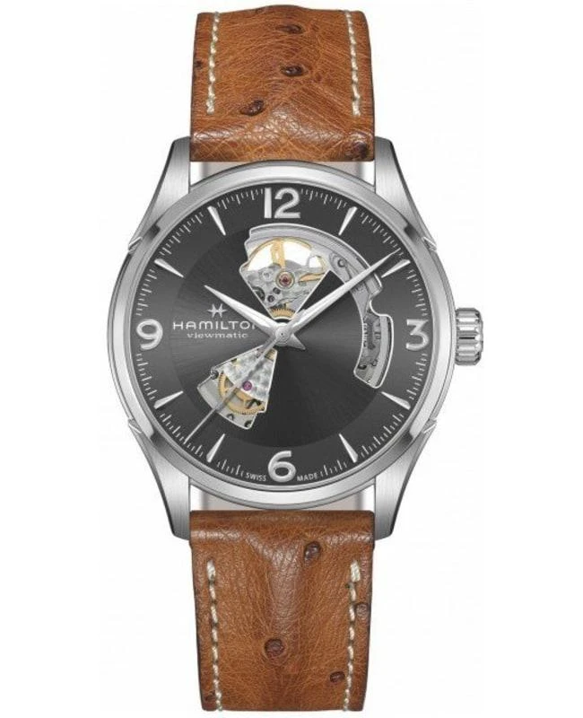 Hamilton Hamilton Jazzmaster Open Heart Grey Dial Brown Leather Strap Men's Watch H32705581 1