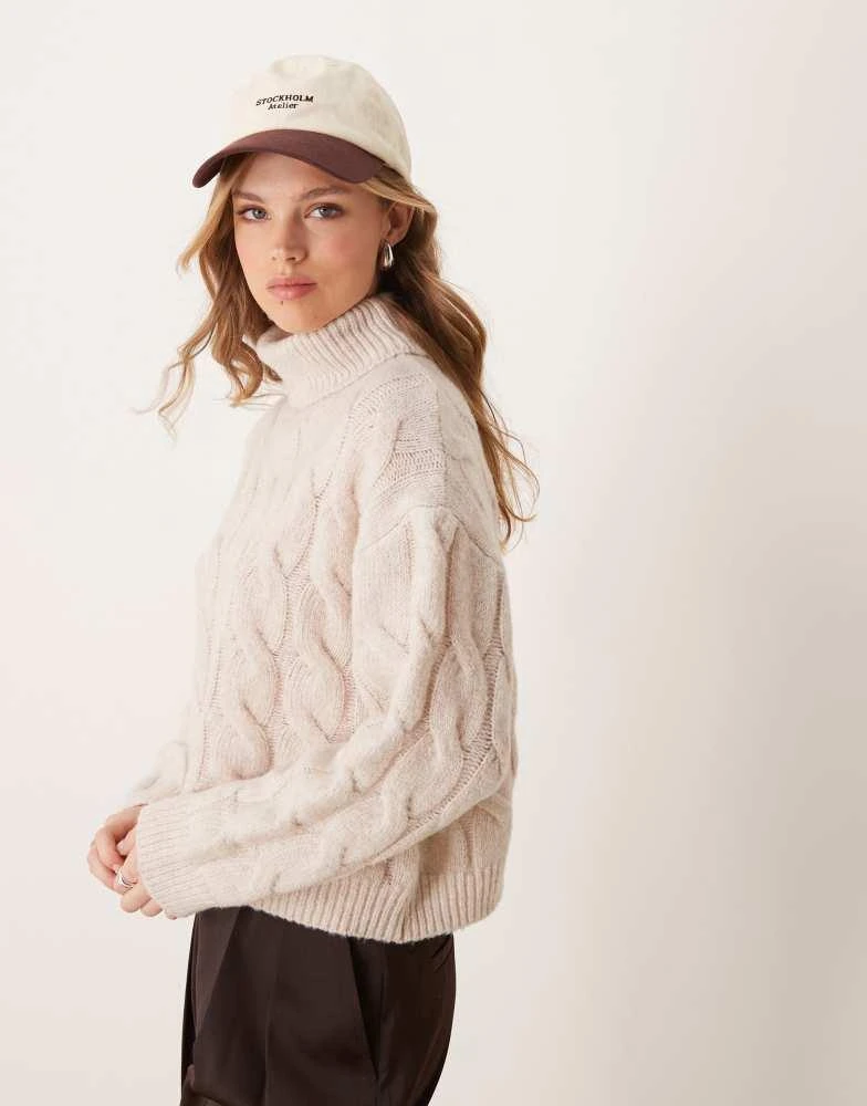 Miss Selfridge Miss Selfridge cable high neck cosy knit jumper in oatmeal 4