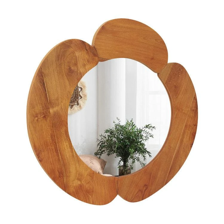Hivvago 29 Inch Rustic Hanging Vanity Mirror with Teak Wood Frame 4