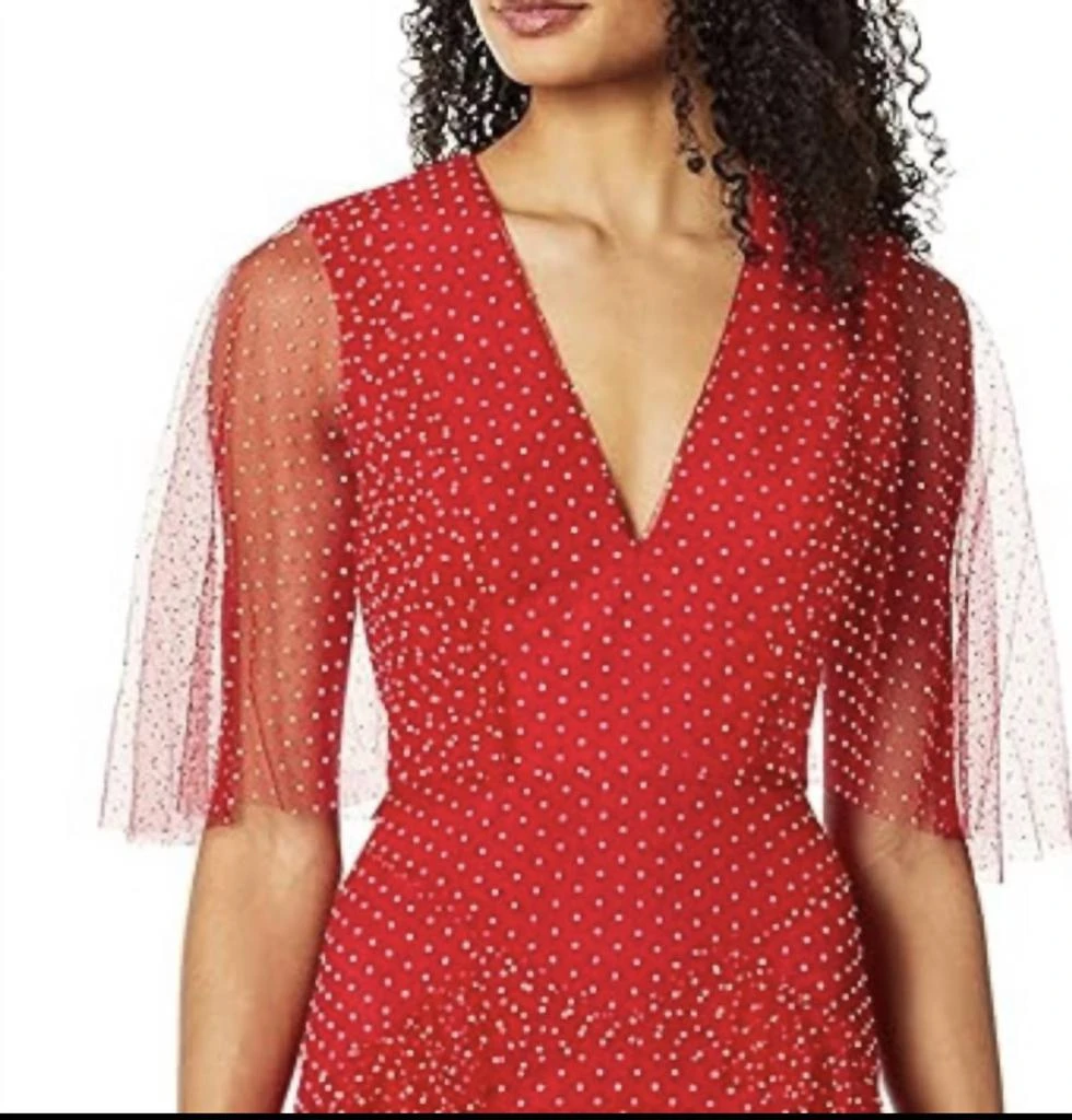 Women's Flocked Dot Asymmetric Ruffle Gown Dress In Red  On Sale Now with  Up to 89% Off | Discover Exclusive Deals & Savings at BeyondStyle   Authentic BCBG women|clothing|dresses with Limited-Time