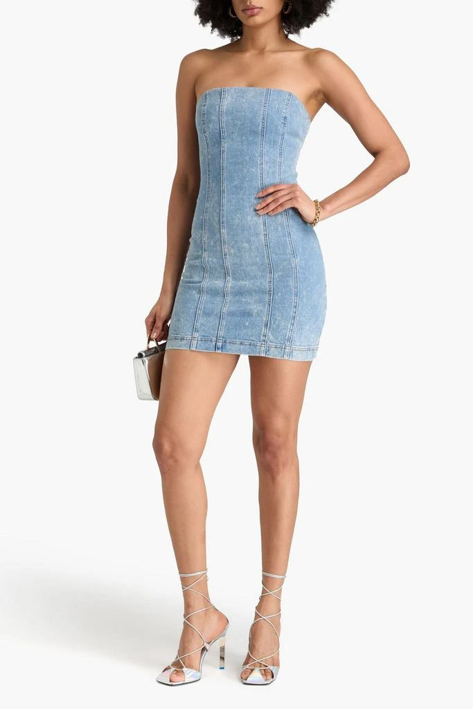 Alice + Olivia Palmer strapless acid-wash denim mini dress 2