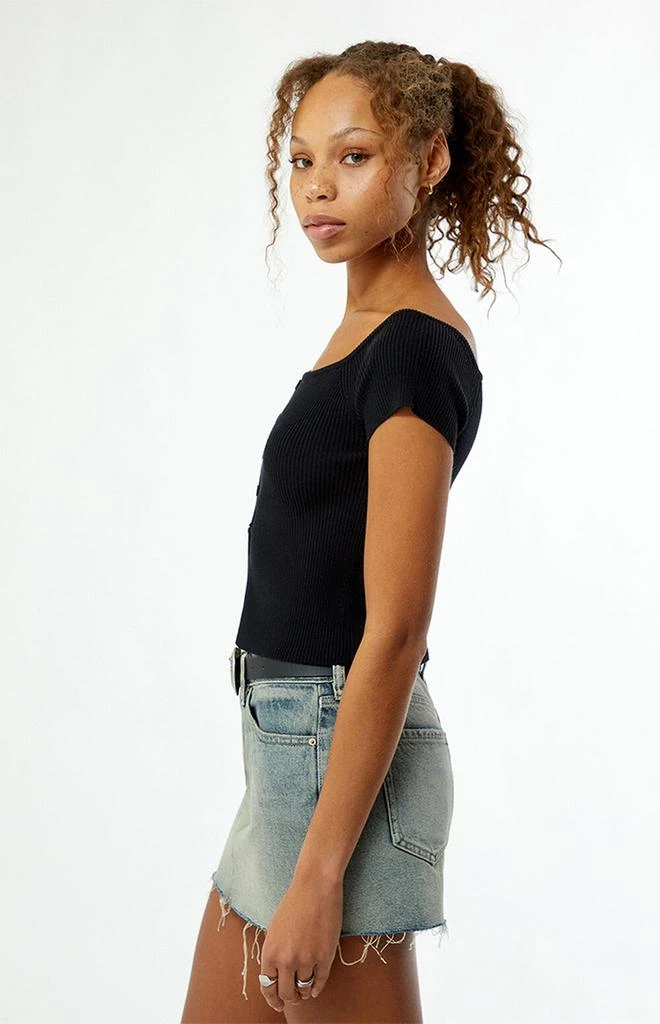 LA Hearts Off-The-Shoulder Button Front Sweater 4