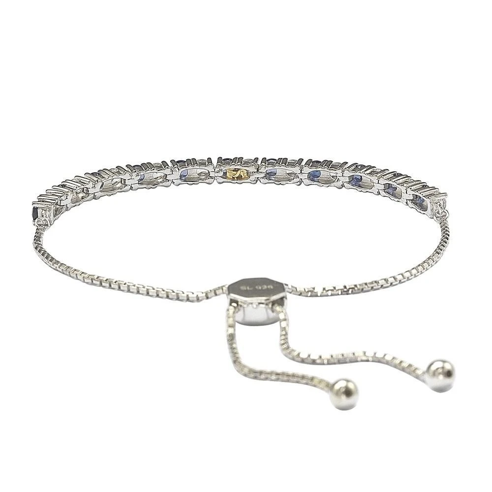 Suzy Levian Sterling Silver Sapphire and Diamond Accent Adjustable Bolo Tennis Bracelet 2