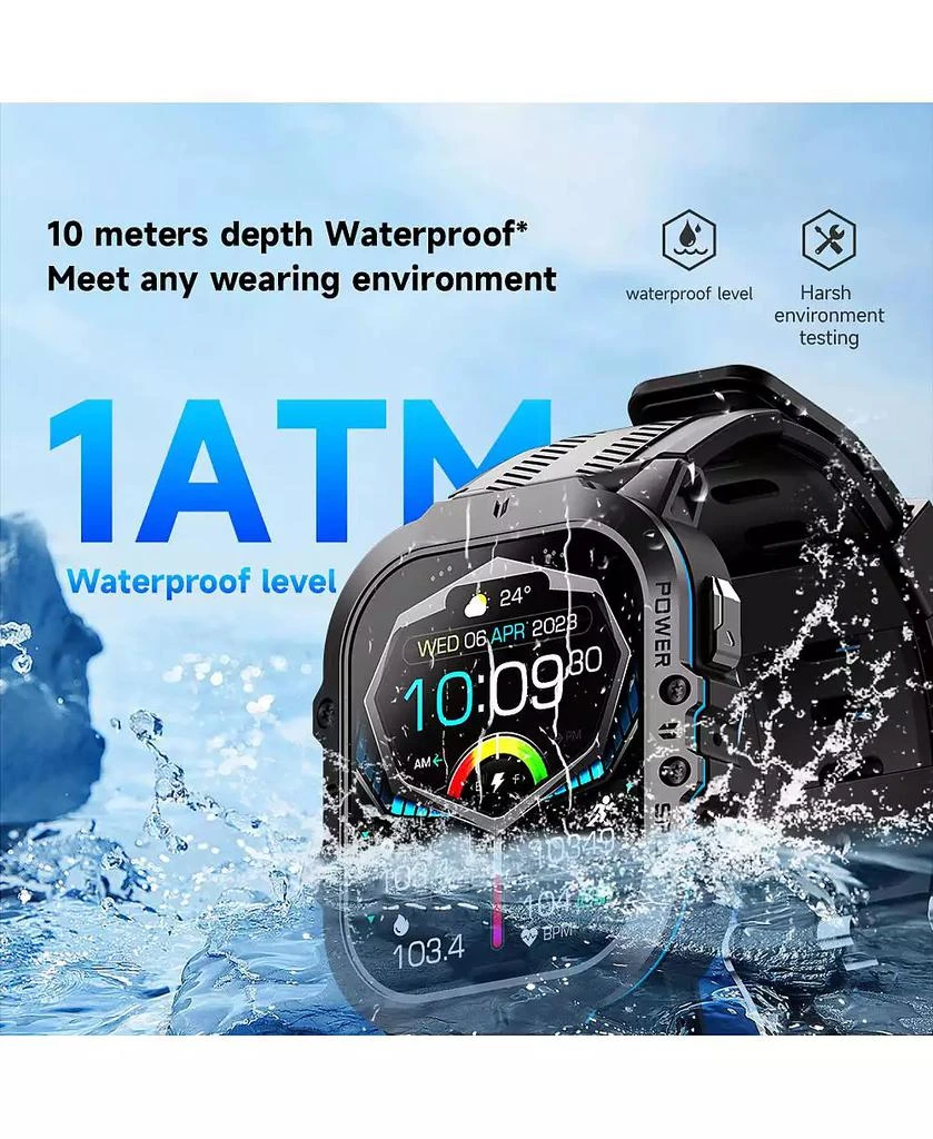 RUXING Smart 1.96'' AMOLED HD Large Screen Smart Watch For Men With Movement Call, Heart rate Blood oxygen Blood pressure monitoring, 1ATM -Blue line 7