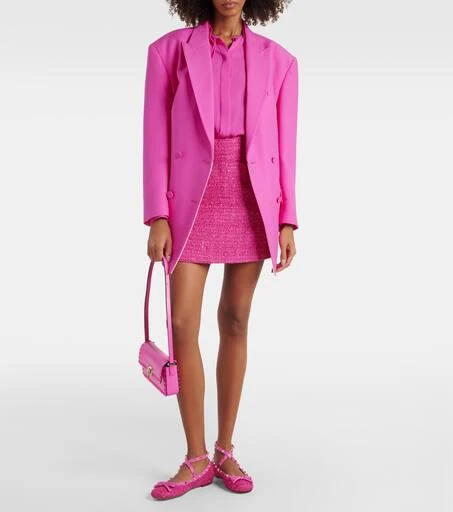 Valentino Rockstud leather-trimmed bouclé ballet flats 2