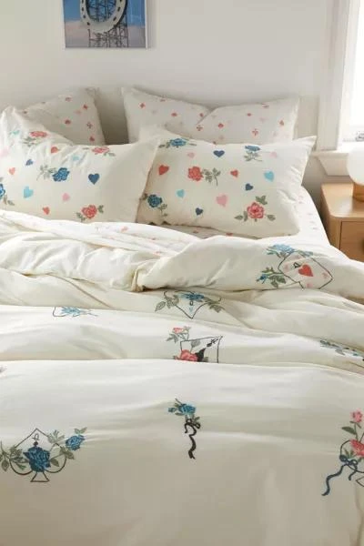Urban Outfitters Flower Cards Embroidered Duvet Cover 1
