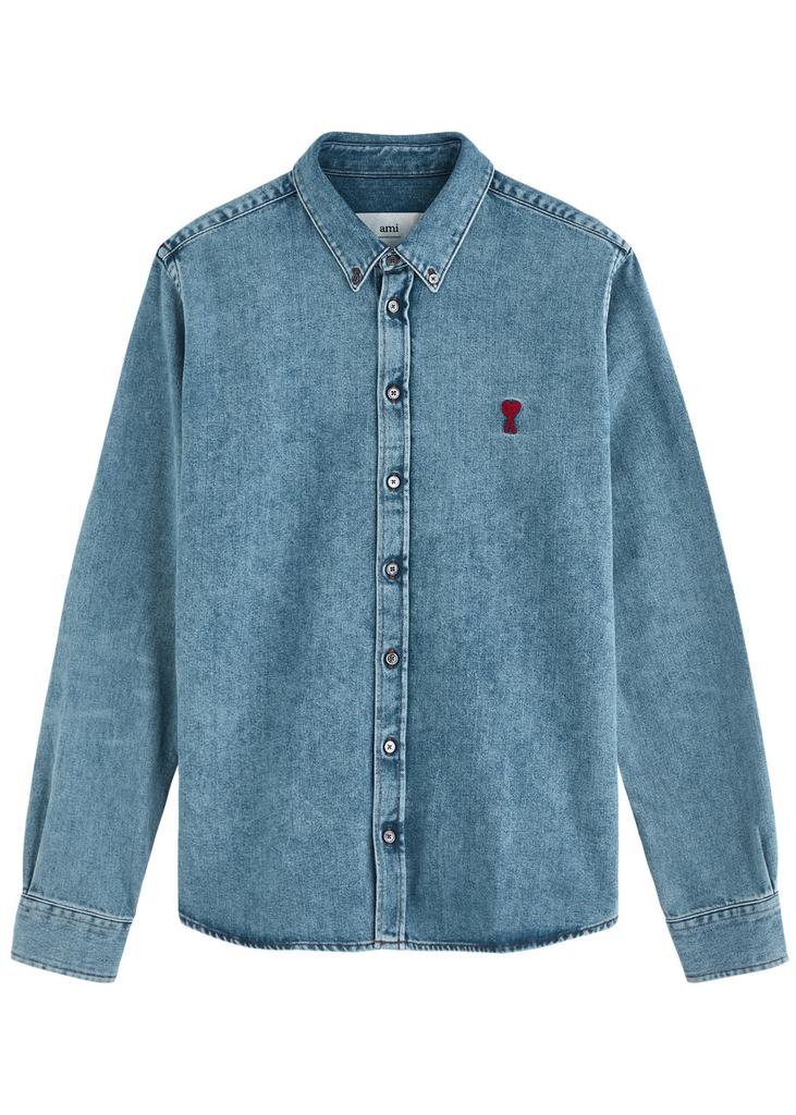 AMI Logo-embroidered denim shirt