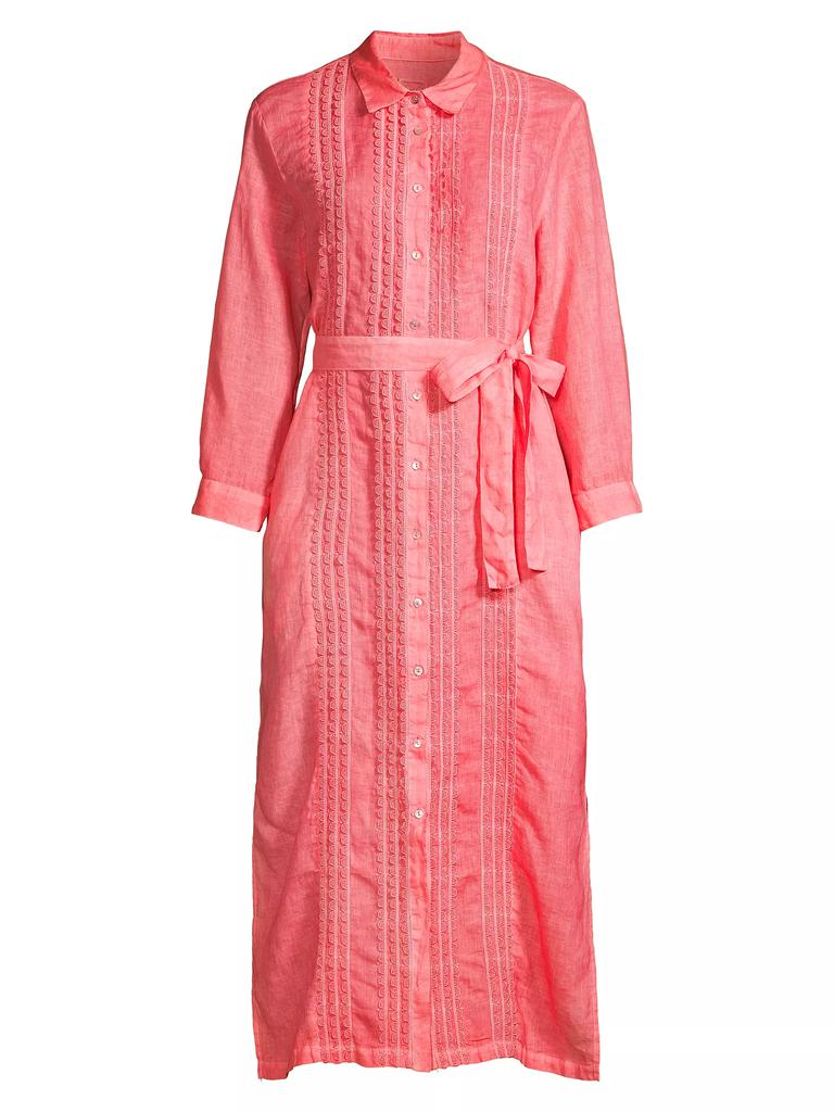 120% Lino Scallop-Trimmed Linen Midi-Shirtdress