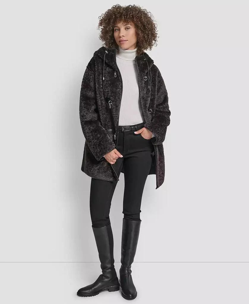 DKNY Women
s Shearling Hooded Toggle Coat, P/XS- 2