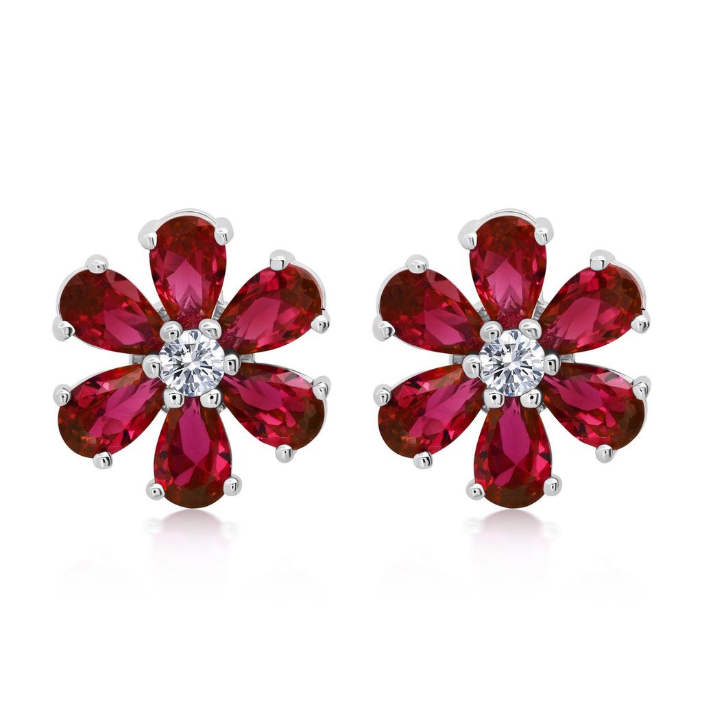 MAX + STONE Gemstone Flower Stud Earrings in 925 Sterling Silver (1/2")