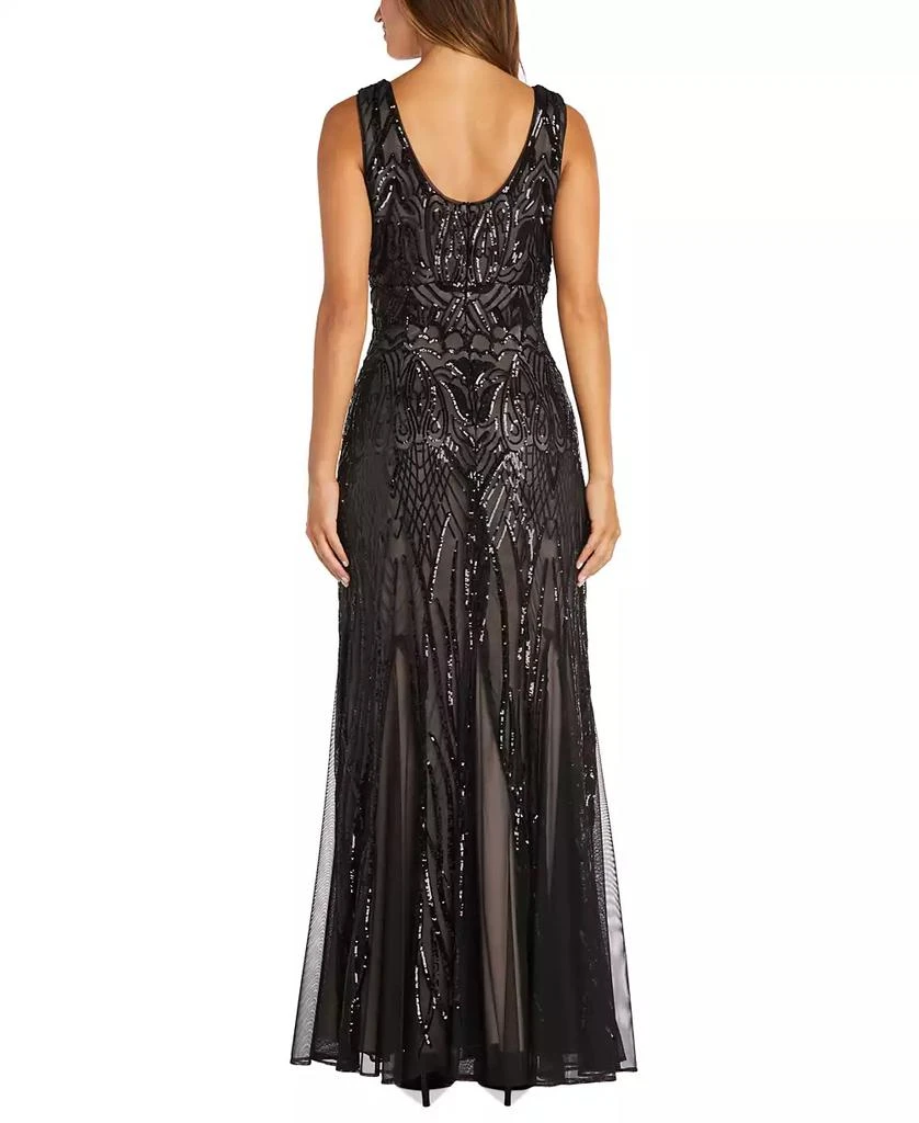 R & M Richards Women's Sequined V-Neck Godet Gown 2