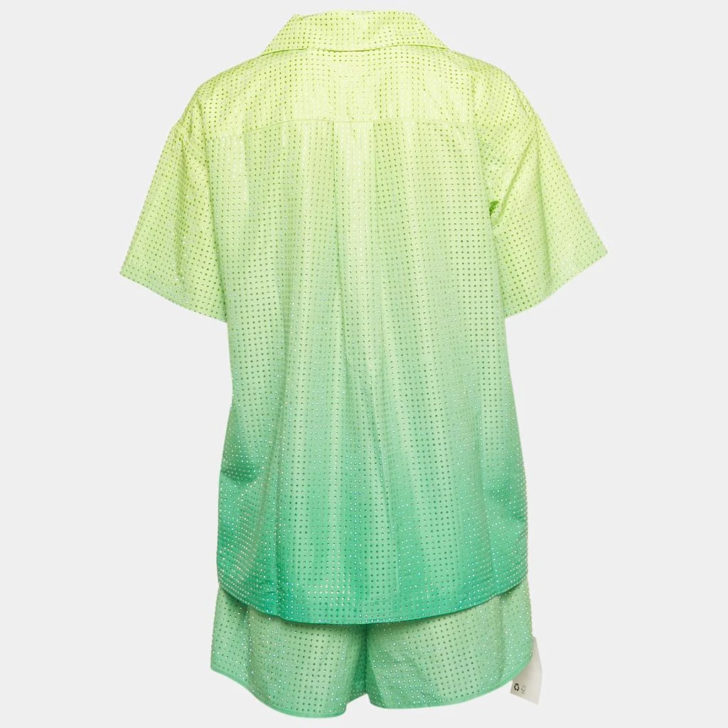 Self Portrait Self-Portrait Neon Green Rhinestone Embellished Taffeta Shirt &Shorts Set S/L 2