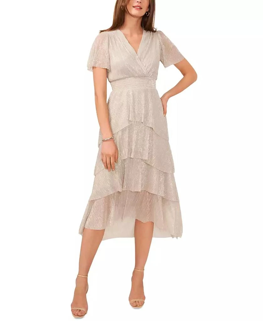 vince camuto metallic midi dress Vince Camuto Metallic Floral Long Sleeve Pliss Midi Dress